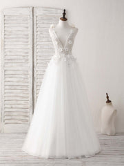 White V Neck Tulle Beads Long Prom Dress Outfits For Women White Evening Dress