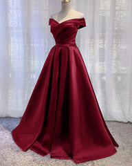 Wine Red Floor Length Off Shoulder Wedding Party Dress Outfits For Girls, Dark Red Prom Dress