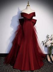 Wine Red Mermaid Off Shouler Evening Dress Outfits For Girls, Wine Red Long Prom Dress Outfits For Women Party Dress