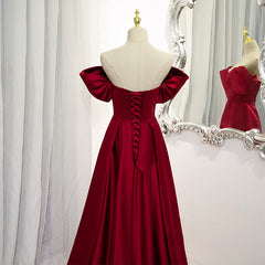 Wine Red Satin A-line Floor Length Party Dresses For Black girls For Women, Burgundy Long Formal Dresses