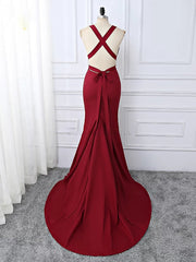 Wine Red Spnadex Sexy Cross Back Mermaid Long Party Dress Outfits For Girls, Wine Red Evening Gown