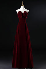Wine Red Velvet Floor Length Long Prom Dress Outfits For Girls, Dark Red Party Dress