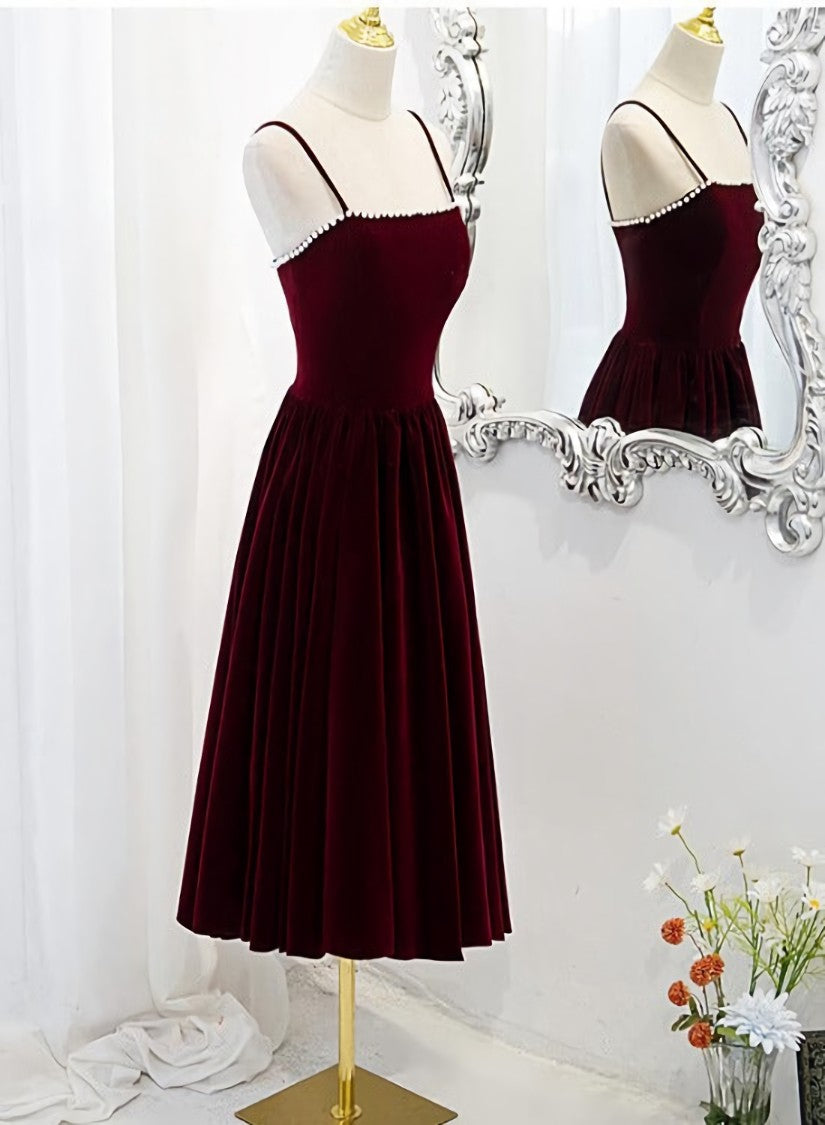 Wine Red Velvet Short Simple Wedding Party Dress Outfits For Girls, Dark Red Homecoming Dresses