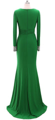 Women Long Mother of Bride Dresses For Black girls Green Grey Long Sleeve V Neck Evening Dress