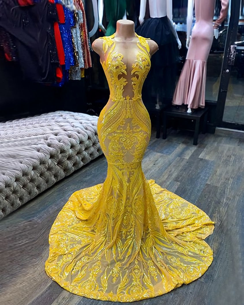 Yellow Sparkly Prom Dress Outfits For Girls,Mermaid Iridescent Dresses
