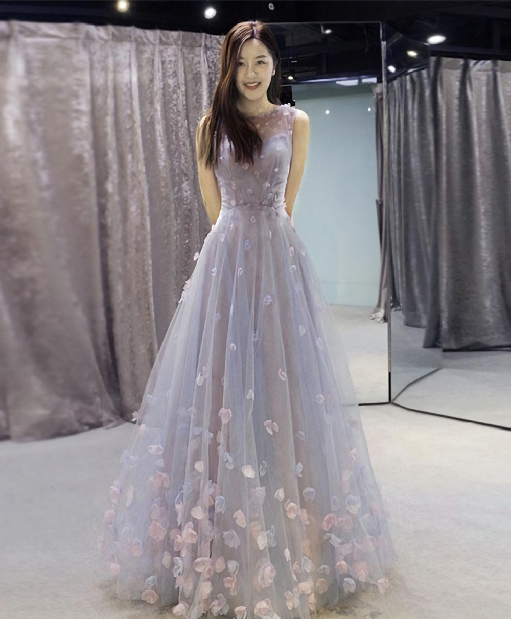 Light Blue Tulle Long Prom Dress, Blue Evening Dress, 1