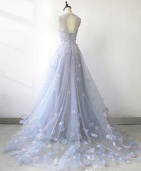 Light Blue Tulle Long Prom Dress, Blue Evening Dress, 1