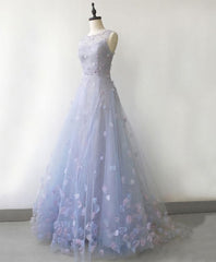 Light Blue Tulle Long Prom Dress, Blue Evening Dress, 1