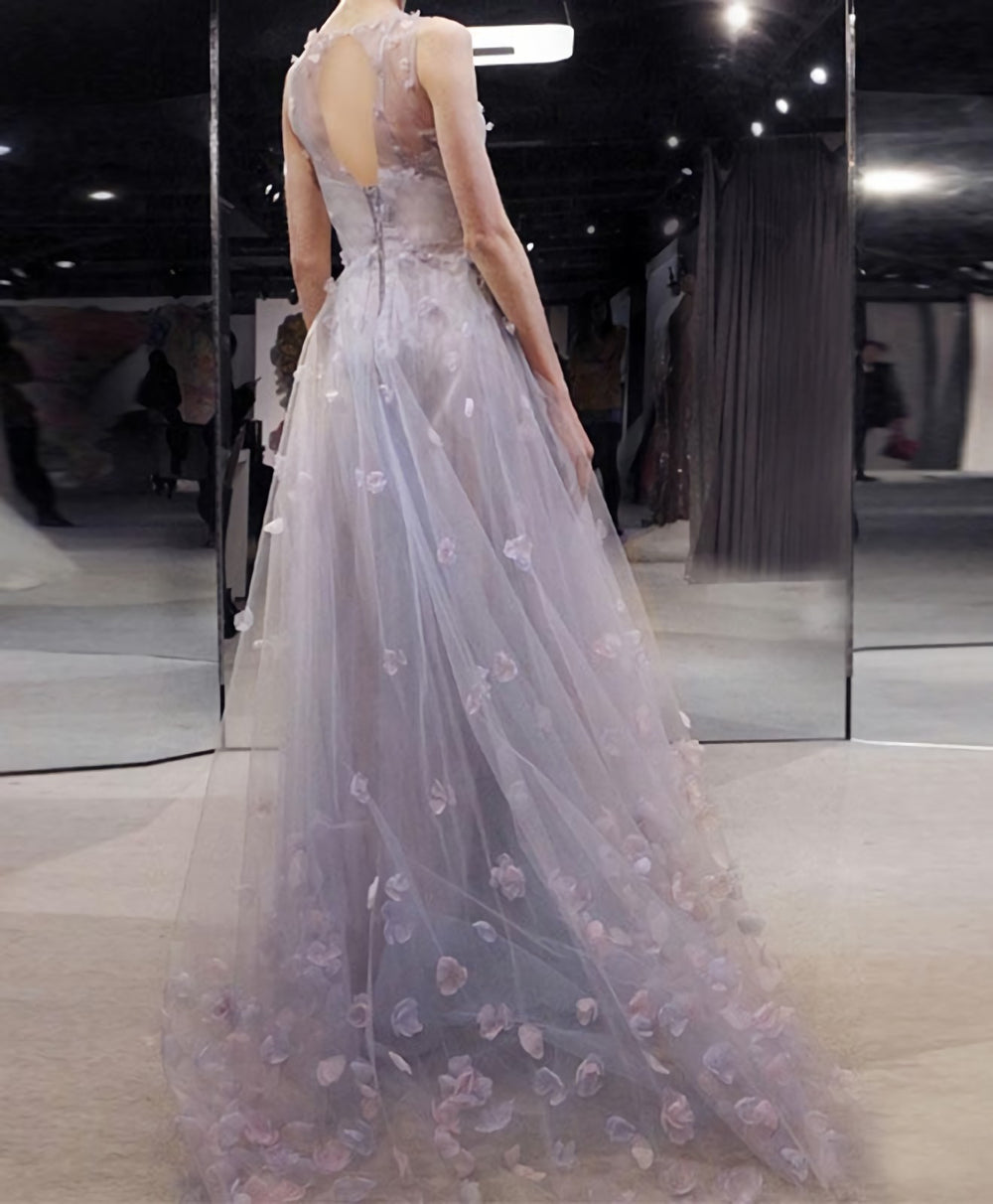 Light Blue Tulle Long Prom Dress, Blue Evening Dress, 1